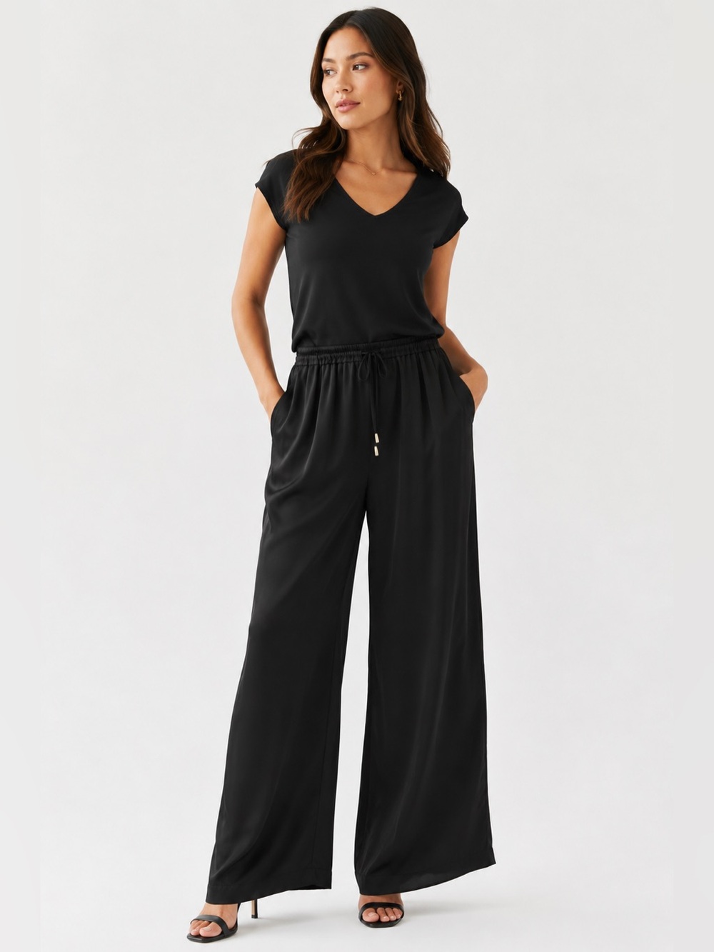 House of Harlow 1960 Black Wide Leg Pull On Pants XS Drawstring